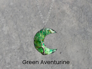 Green Aventurine Tree of Life Crescent Moon Boho Silver Necklace
